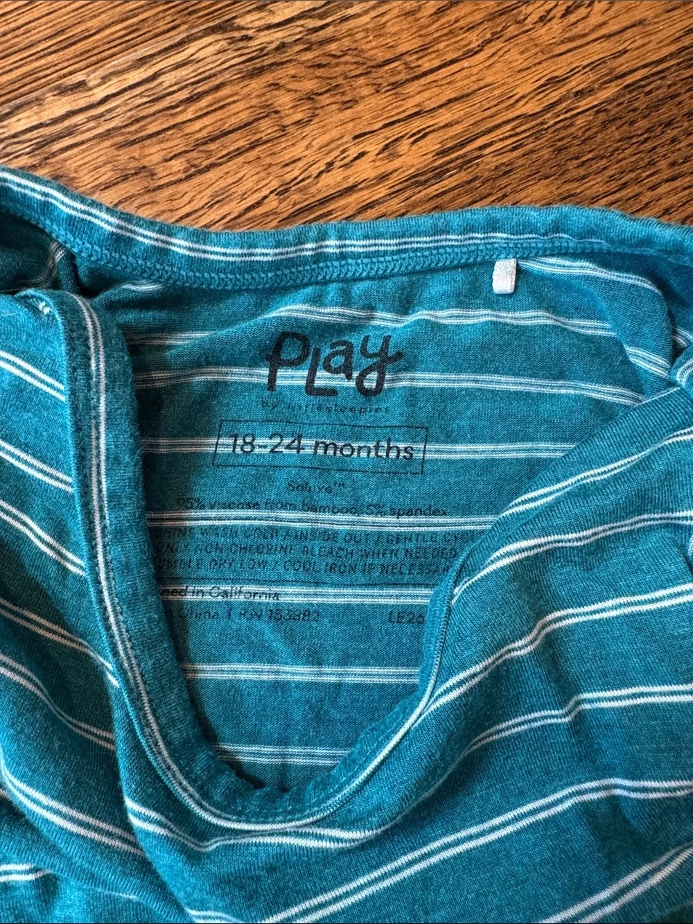 Long Sleeve One-Piece Bodysuit in Teal Stripes
